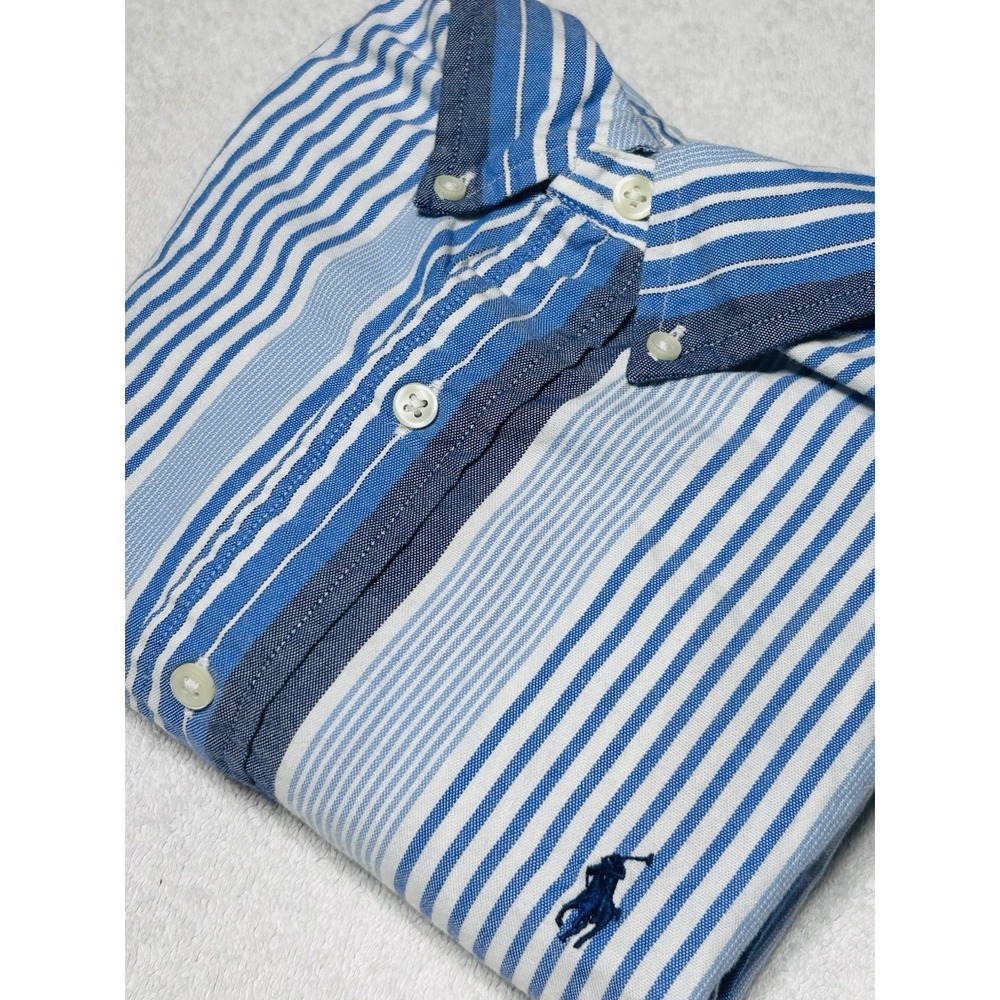 VINTAGE Ralph Lauren Chambray Shirt Men's S Blue Stripe Blue Pony Button Down